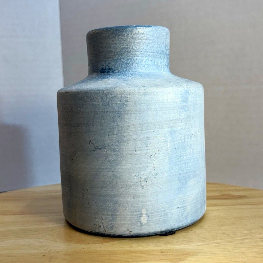 Hobby Lobby The Hamptons Collection Ceramic Gray/Blue Bottle Vase 4.7in Matte